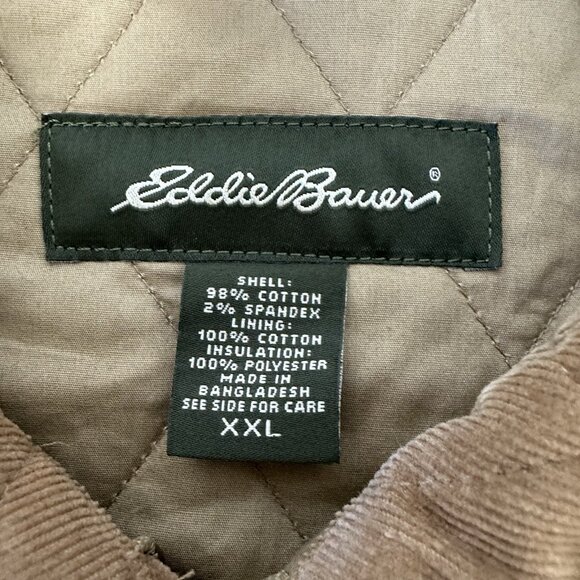 Eddie Bauer Quilted Jacket 2XL Tan Corduroy Barn Chore - Picture 5 of 11